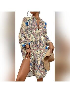 NWT Bsubseach Modern Button Down Shirt Dress or Cover Up Blouse, XS